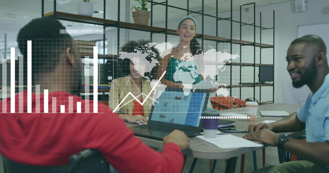 Young Professionals Analyzing Data Visualizations in Modern Office