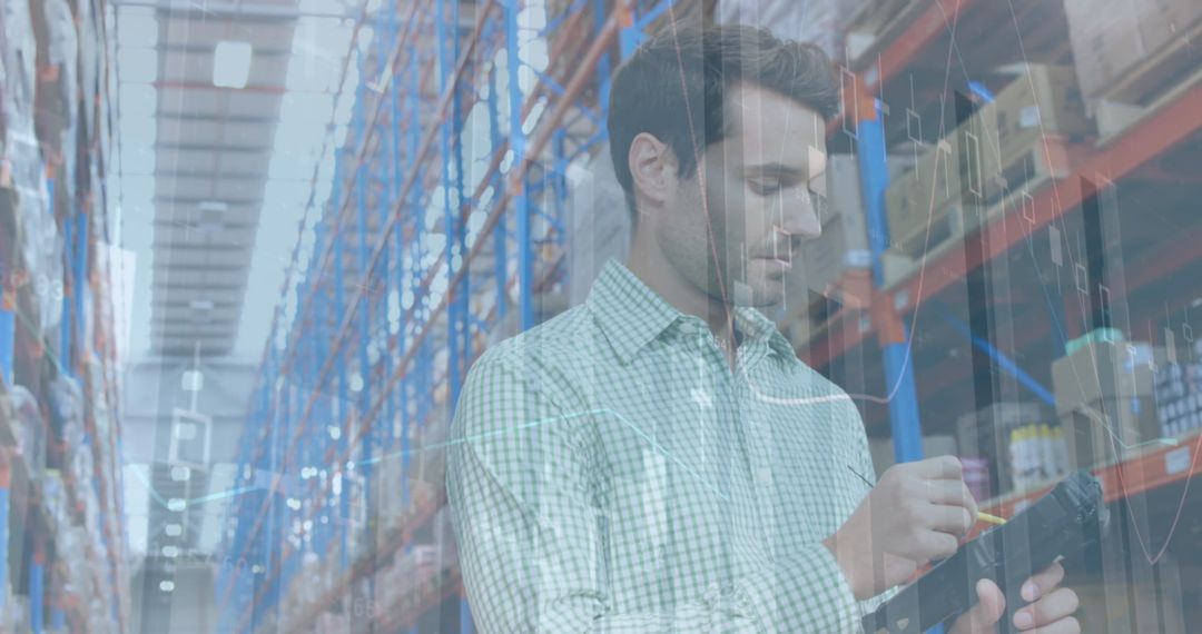 Warehouse Technology: Businessman Analyzing Inventory Data