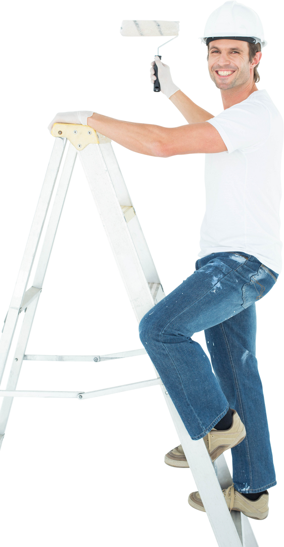 Smiling Painter Wearing Hard Hat on Transparent Background - Download Free Stock Images Pikwizard.com