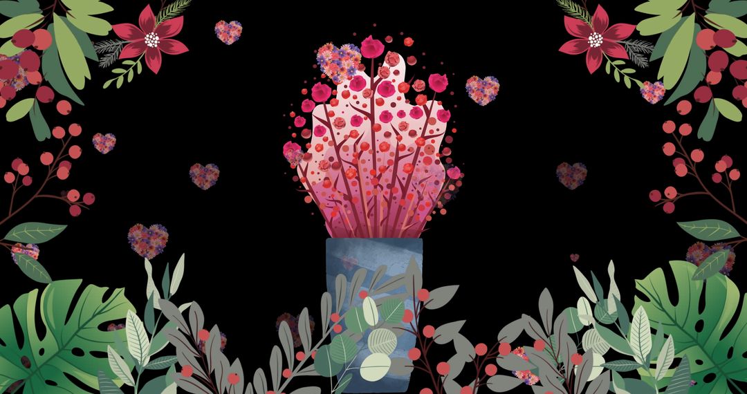 Red Flower Burst with Elegantly Crafted Scenery