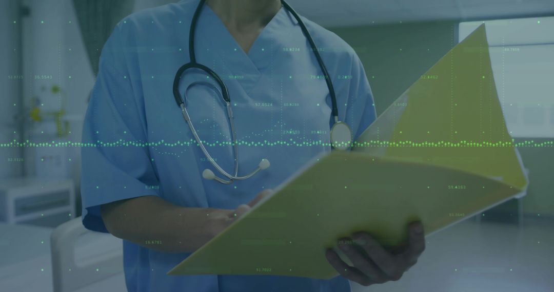 Medical Professional Analyzing Patient Chart with Stethoscope