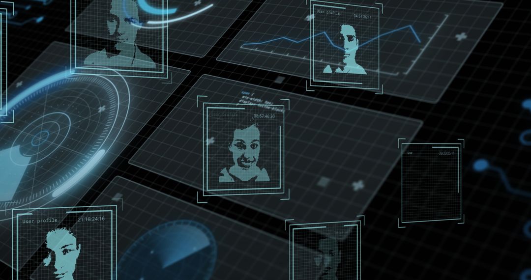 Digital Facial Recognition Interface Displayed Over Data Graphs - Free Images, Stock Photos and Pictures on Pikwizard.com