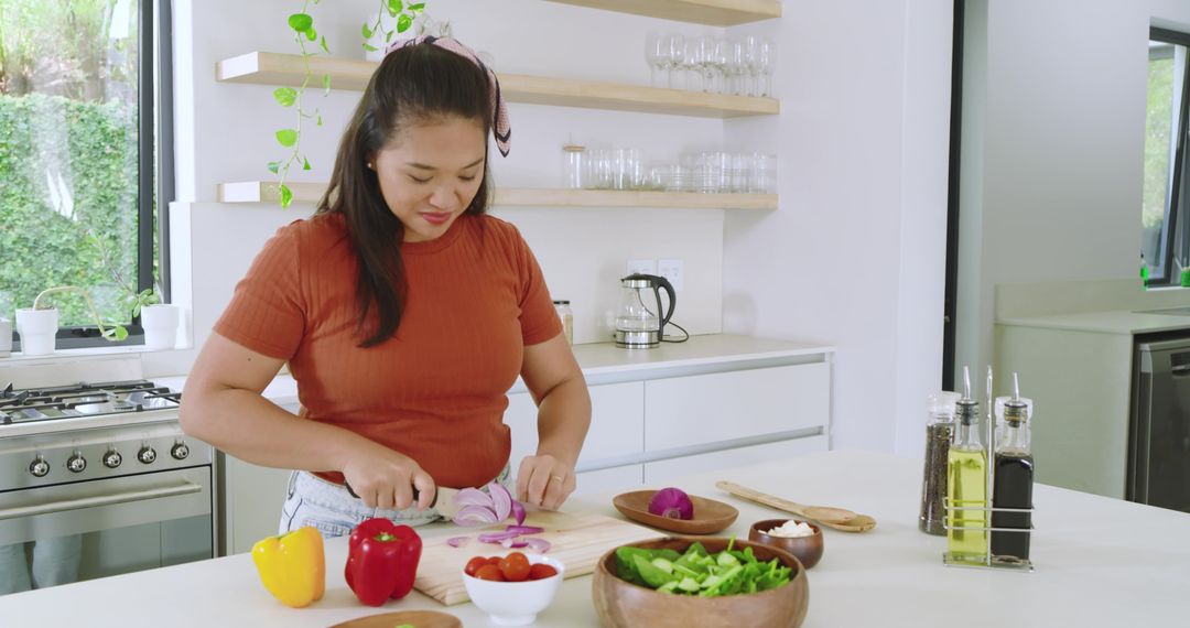 Home Chef Prepping Fresh Meal with Rustic Ingredients in Modern Kitchen