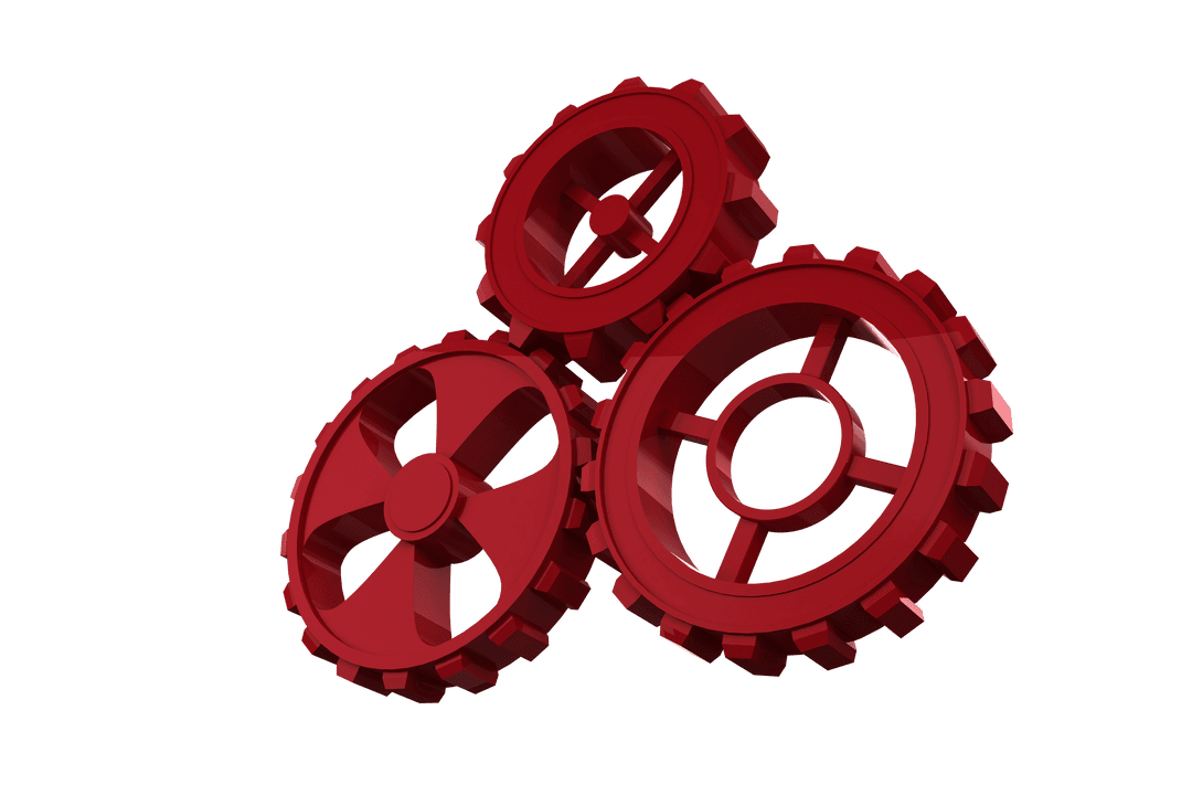 Red Gear Cogs on Transparent Background