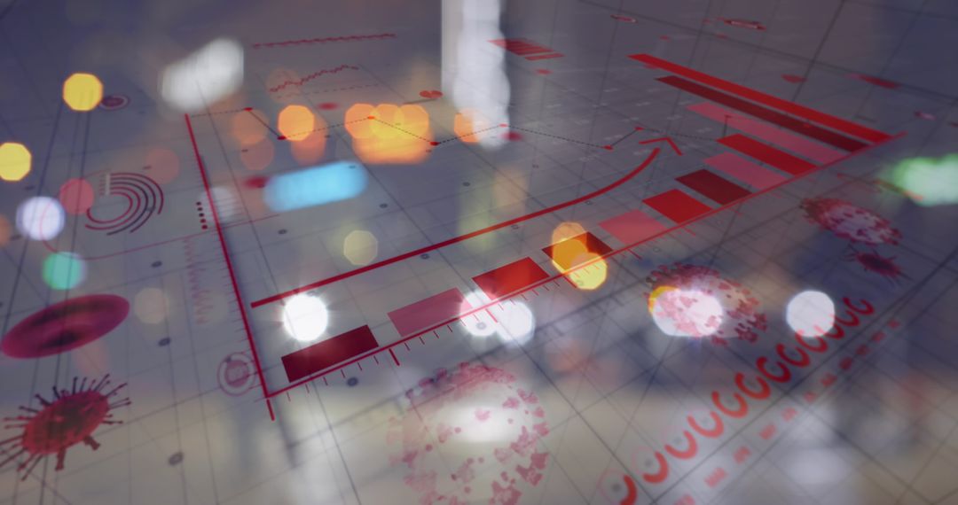 Covid-19 Cells And Statistics With Overlapping City Lights