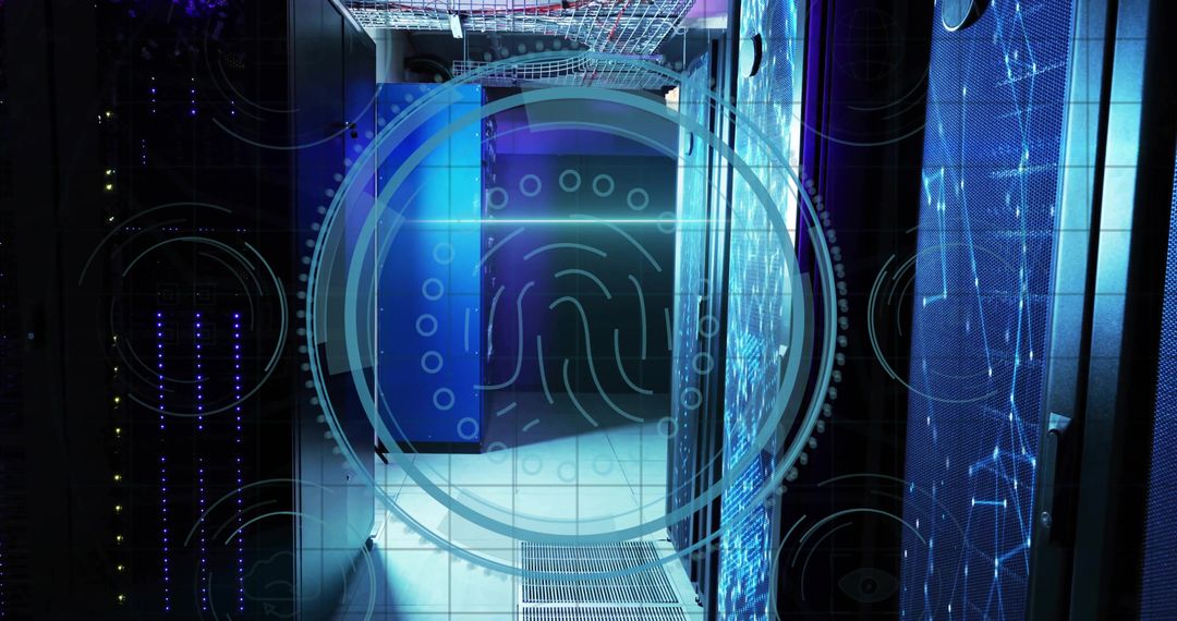 Futuristic Fingerprint Hologram in Advanced Data Center