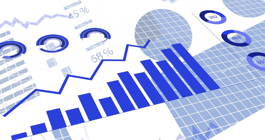 3D Blue Bar and Line Data Charts on White Background