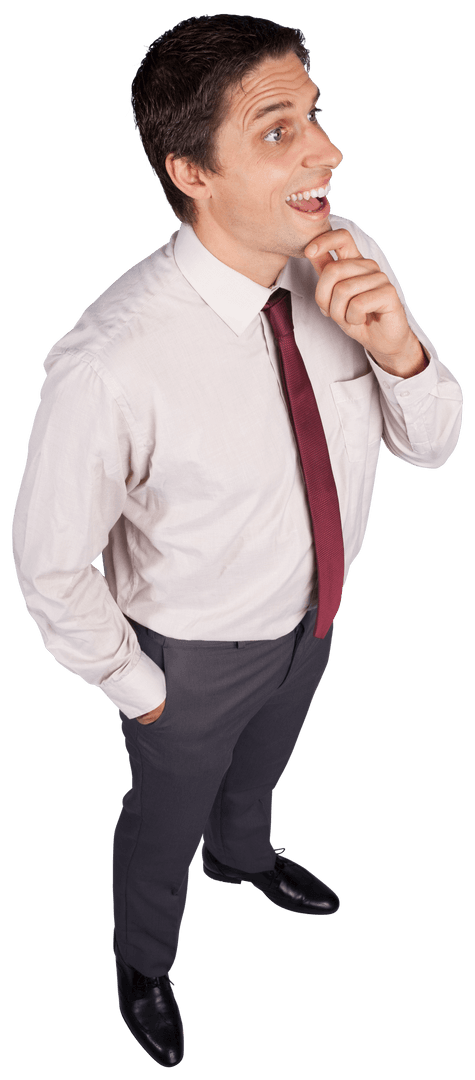 Transparent Businessman Touching Chin with Thoughtful Expression