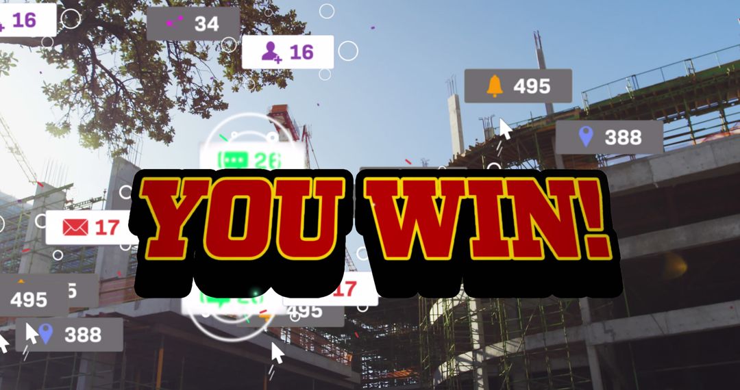 Digital Victory Concept Over Cityscape with Social Media Alerts