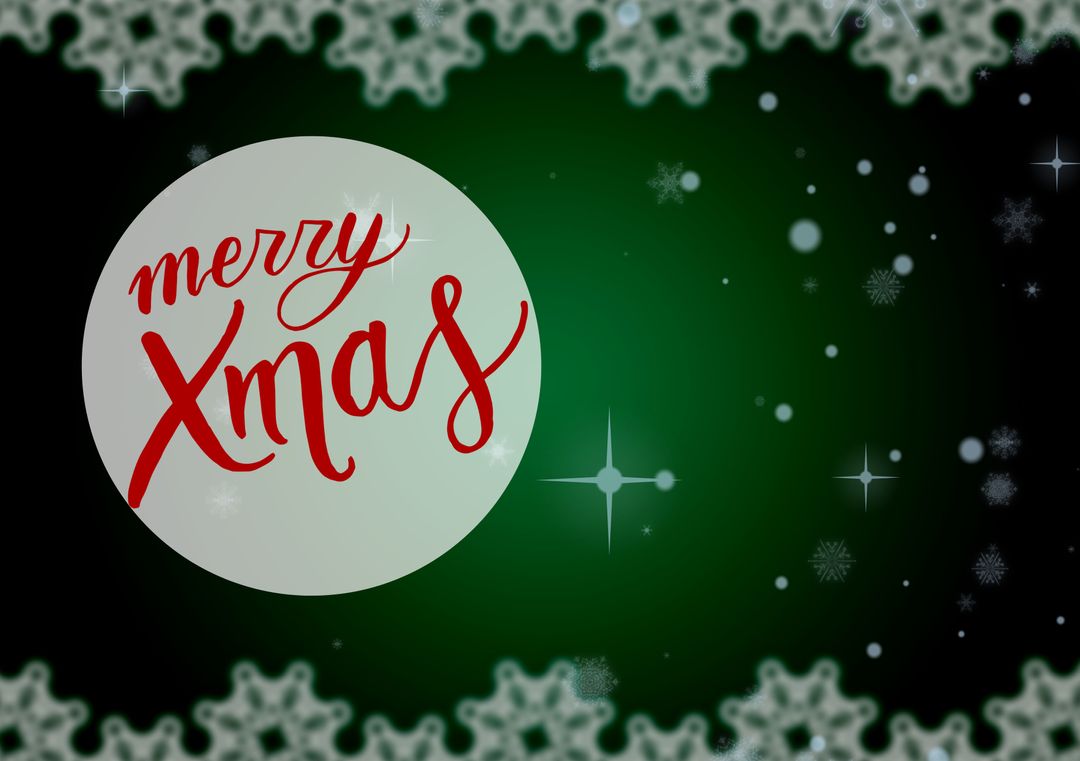Merry Xmas Text on Snowy Green Background