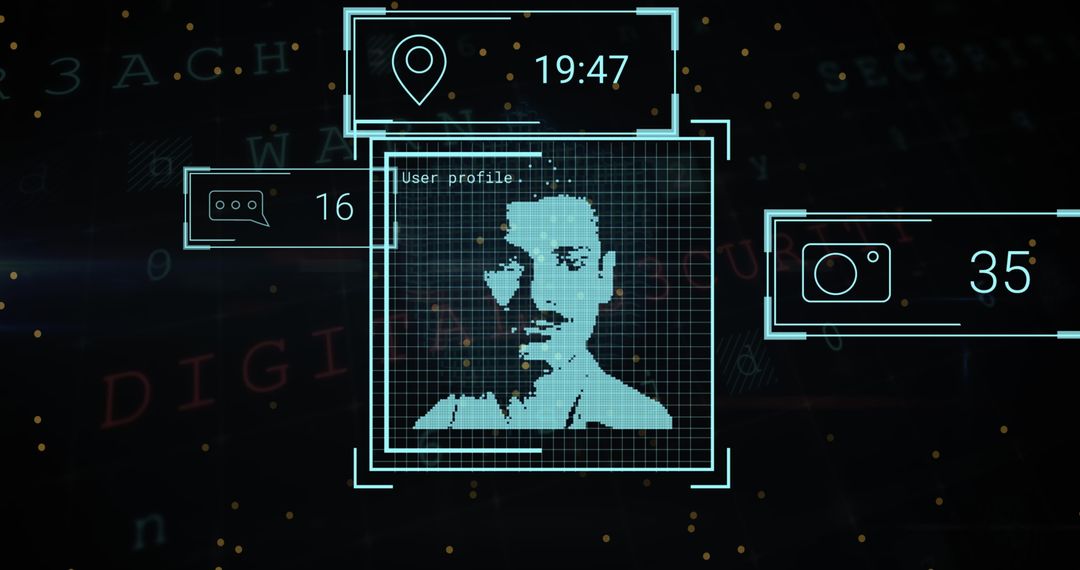 Futuristic Digital Profile Analysis Interface with Data Nodes