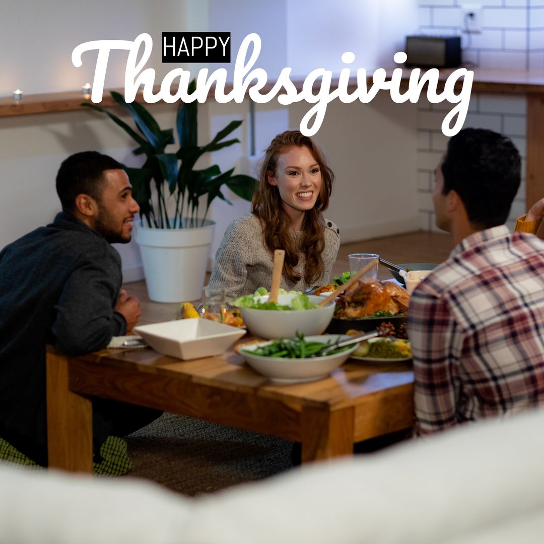 Diverse Friends Enjoying Thanksgiving Dinner Together