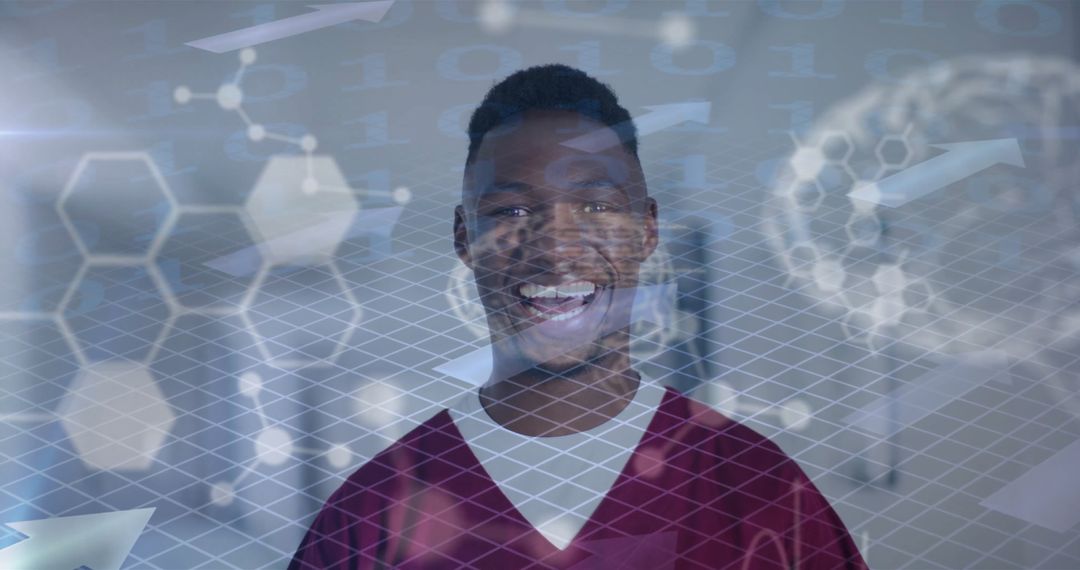 Innovative African American Doctor with Digital Overlay Imagery