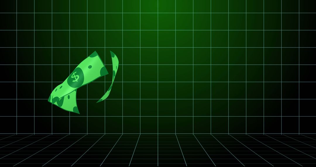Floating Dollars Over Futuristic Grid Background