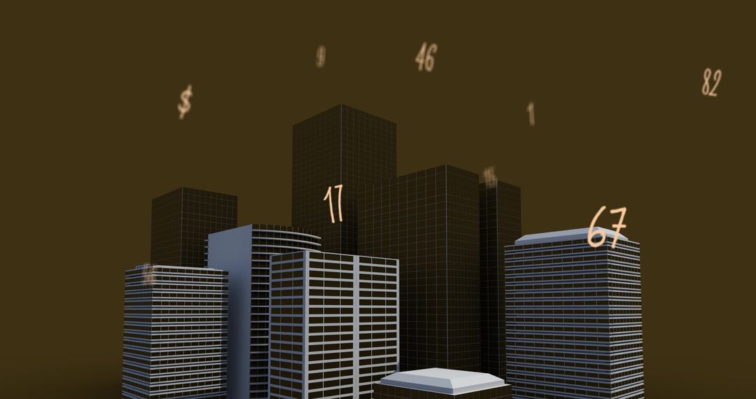 Futuristic Cityscape with Falling Numbers Concept