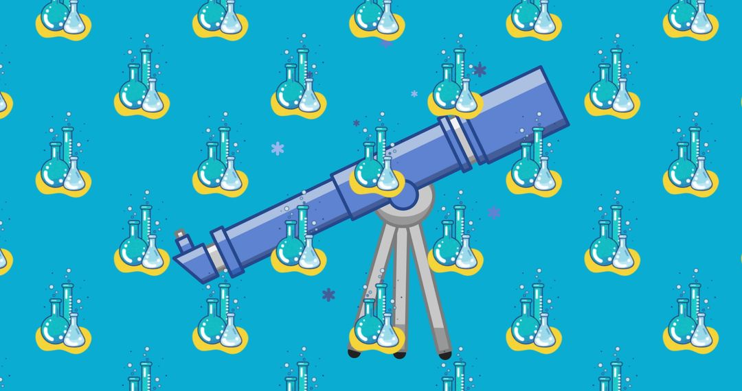 Digital Telescope with Chemistry Icons on Blue