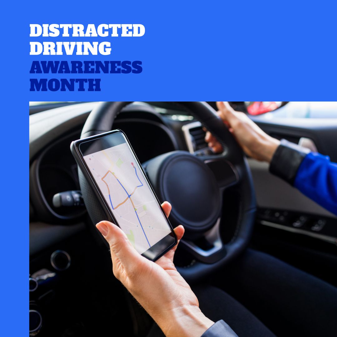 Distracted Driving Awareness Month Campaign with Smartphone Navigation - Download Free Stock Templates Pikwizard.com