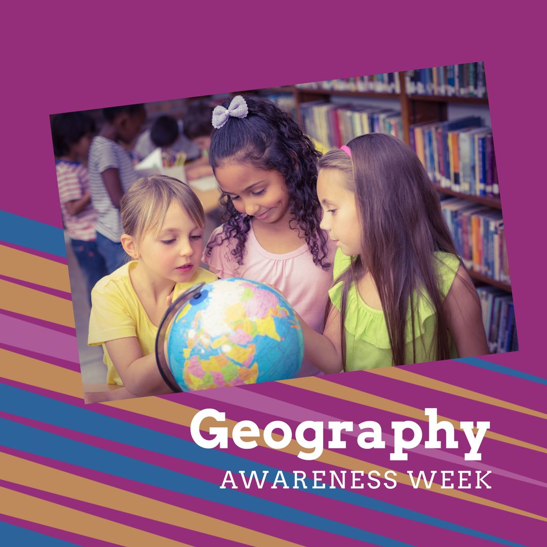 Diverse Girls Discovering World with Globe for Geography Week