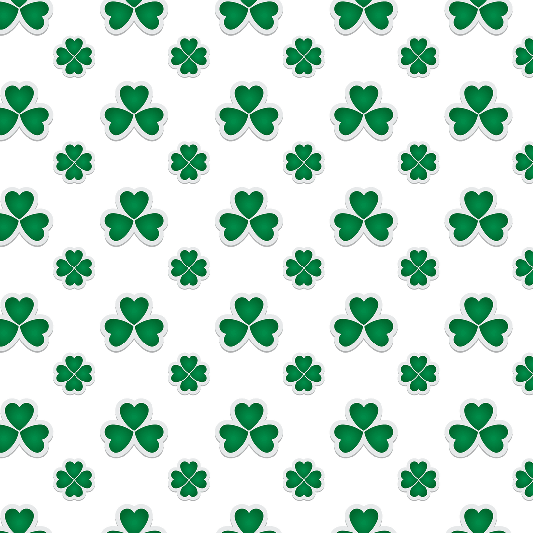 Seamless Four-Leaf Clover Pattern on Transparent Background
