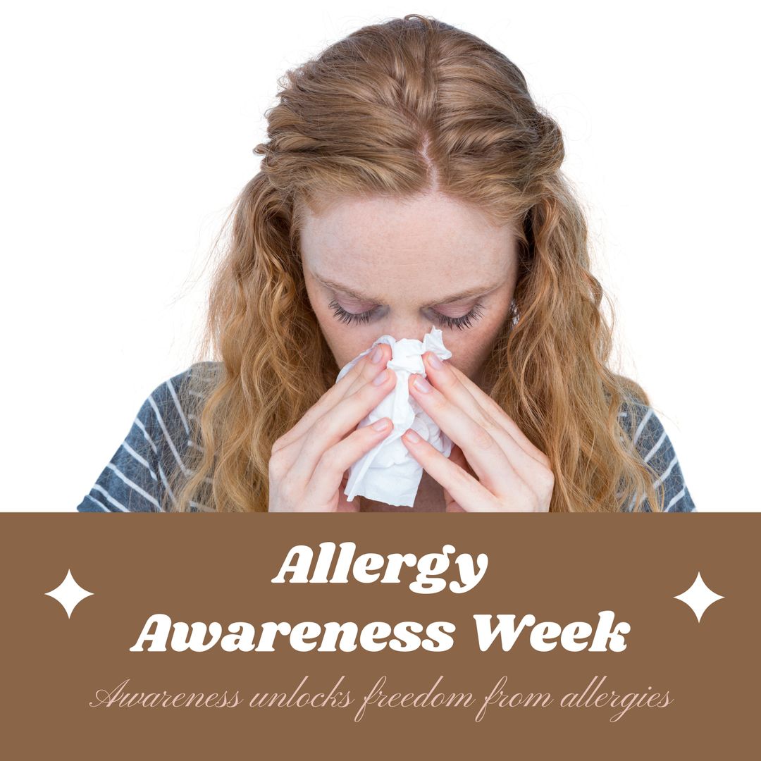 Allergy Awareness Week with Woman Blowing Nose - Download Free Stock Templates Pikwizard.com