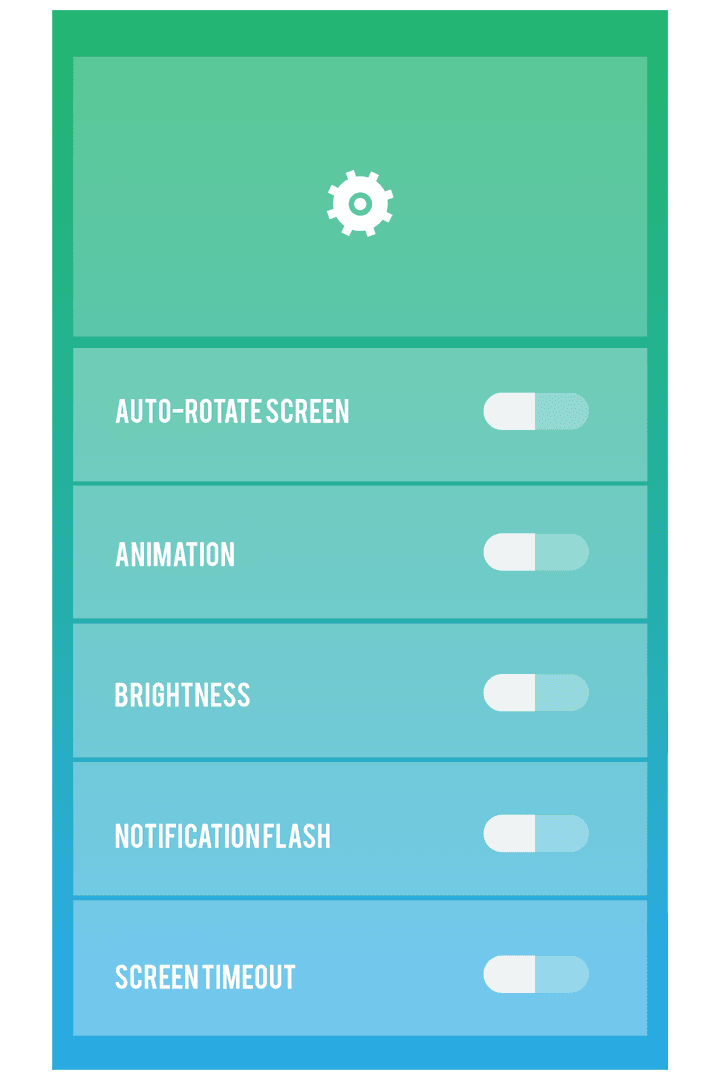 Transparent Mobile Display Settings Interface with Blue Green Gradient - Download Free Stock Images Pikwizard.com