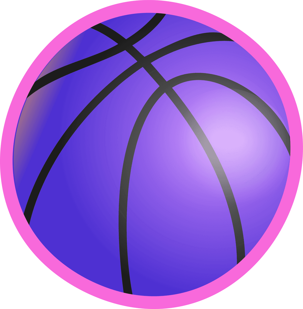 Vibrant 3D Purple Basketball with Pink Ring on Transparent Background