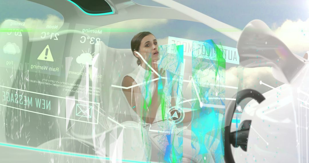 Futuristic Interface in High-Tech Car with Businesswoman