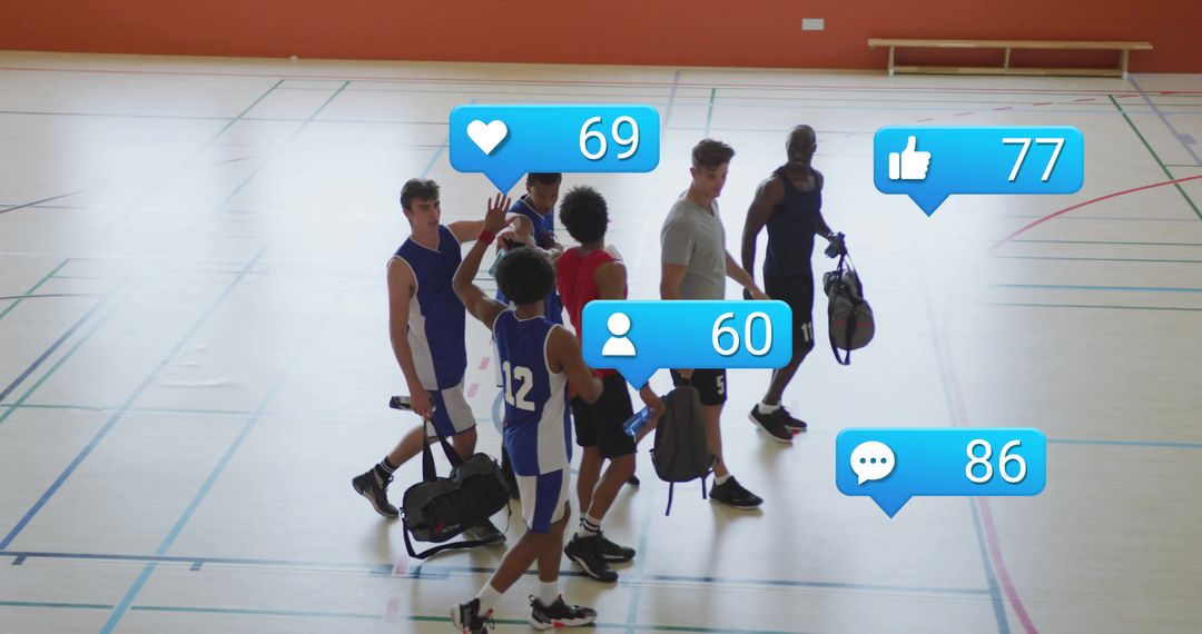 Athletes Engaging on Court with Social Media Overlay of Reactions