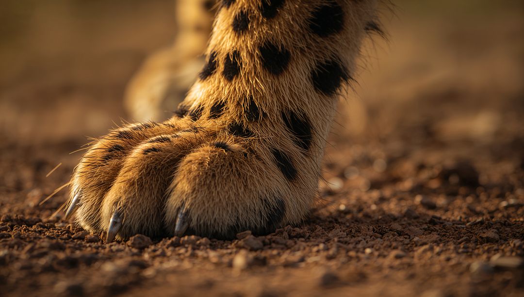 Cheetah Paw with Claws on Red Soil in Savanna