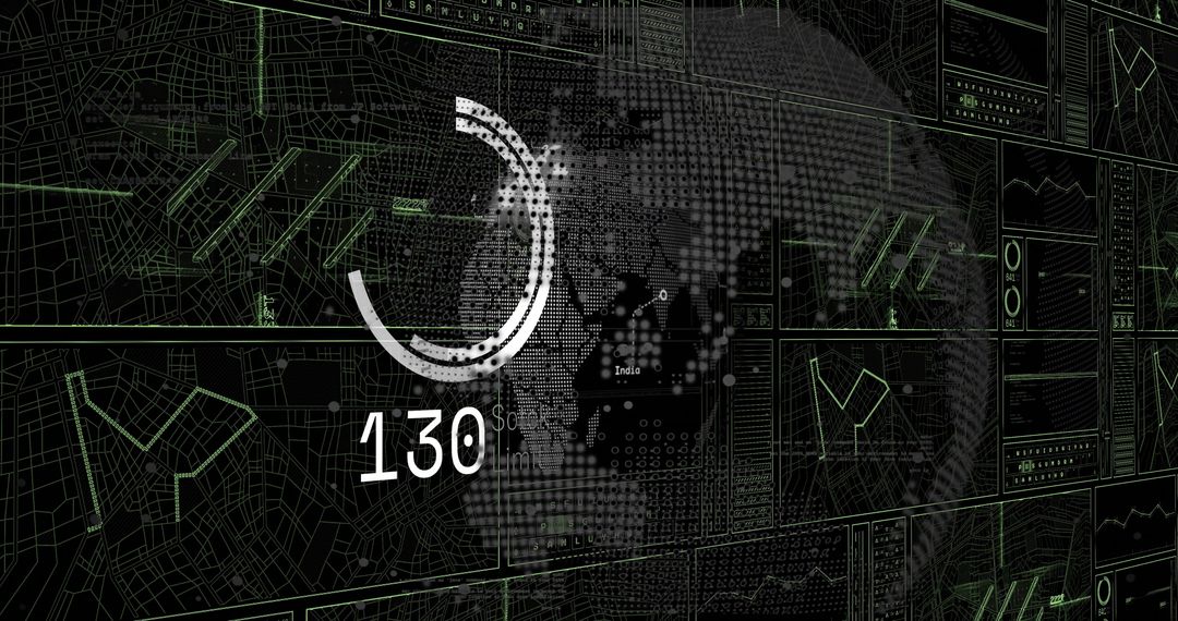 Futuristic digital dashboard displaying holographic globe, progress ring, map analytics