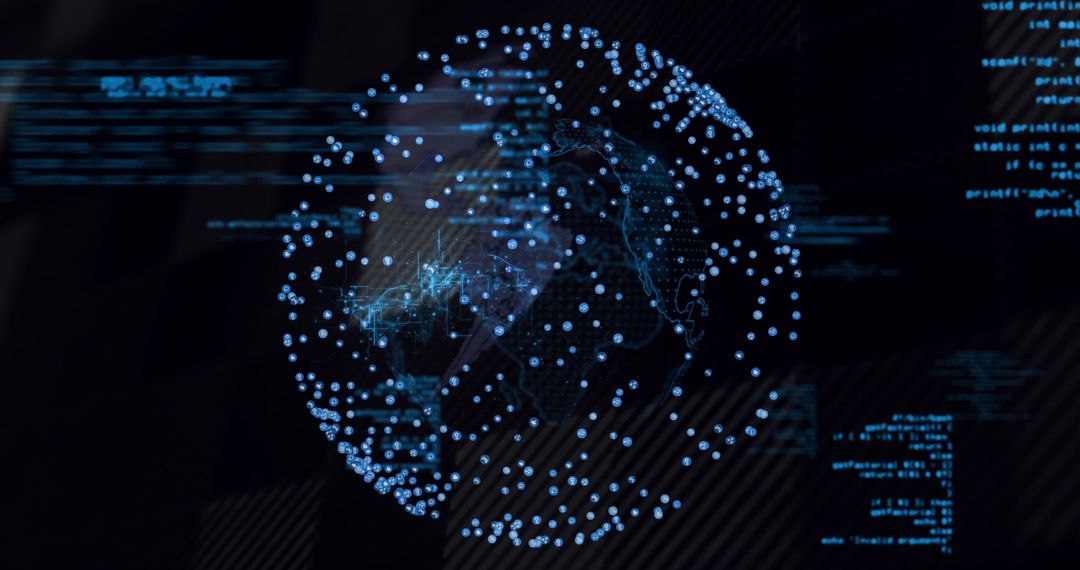 Translucent Digital Globe with Data and Network Visualization