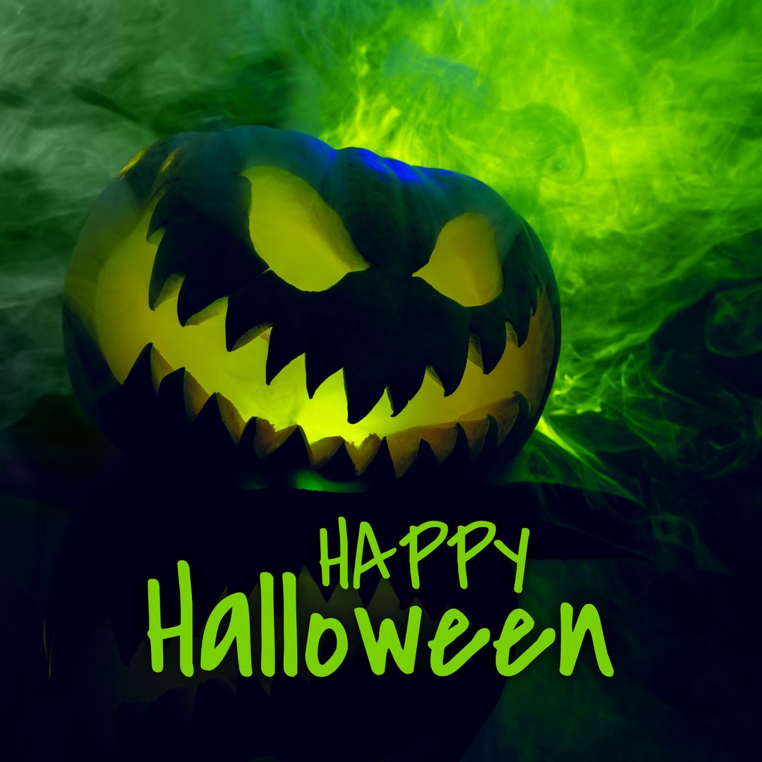 Spooky Halloween Pumpkin With Green Smoke Background - Download Free Stock Templates Pikwizard.com