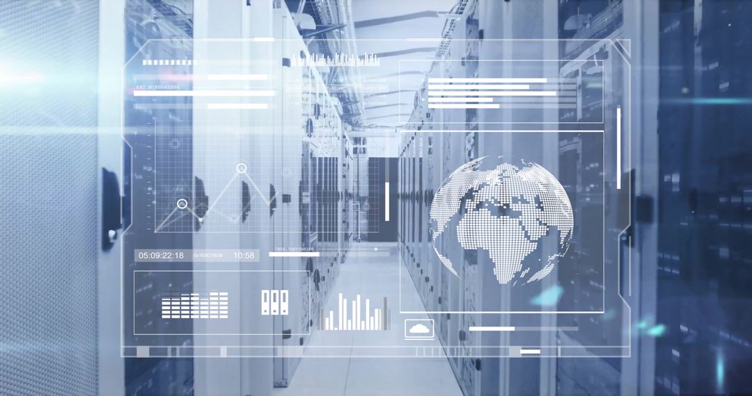 Abstract Digital Globe Interface in Modern Server Room