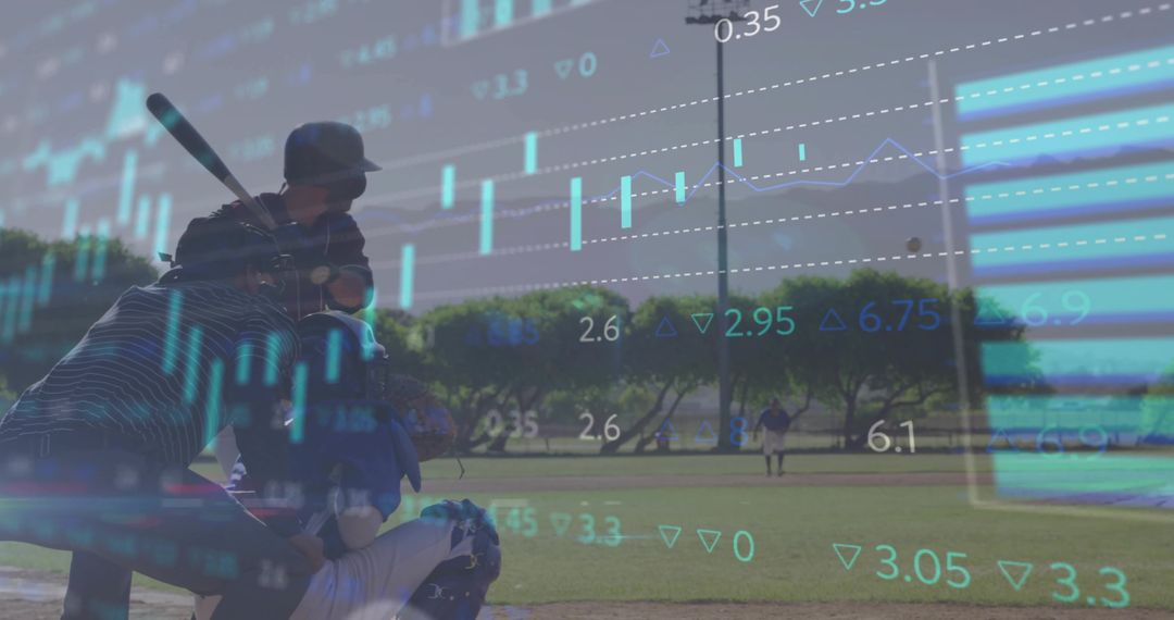 Baseball Game Overlayed with Financial Charts Indicating Strategy Concepts