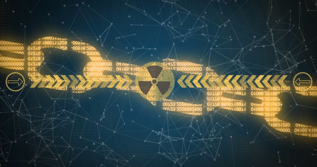 Nuclear Symbol Over Digital Blockchain Showing Crisis Concept