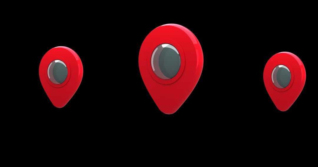 Floating Red Map Pins on Black Background