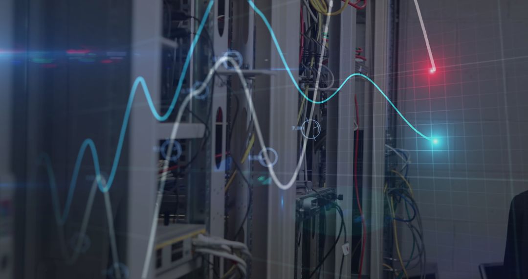 Financial Analytics Displayed Over Modern Server Room