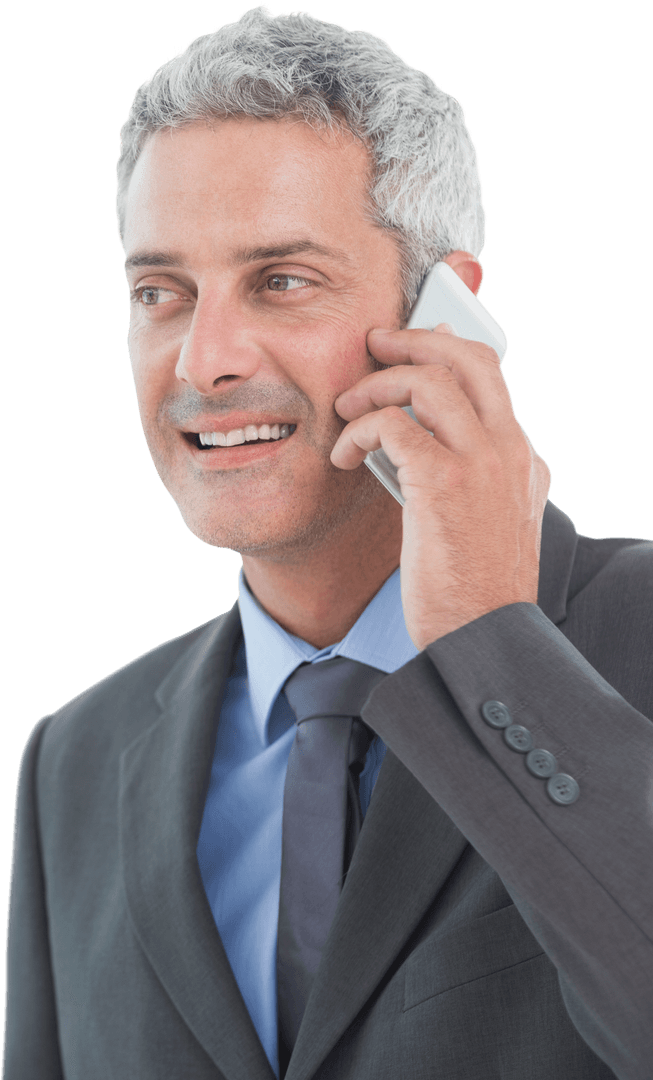 Confident Businessman Using Smartphone Transparent Background