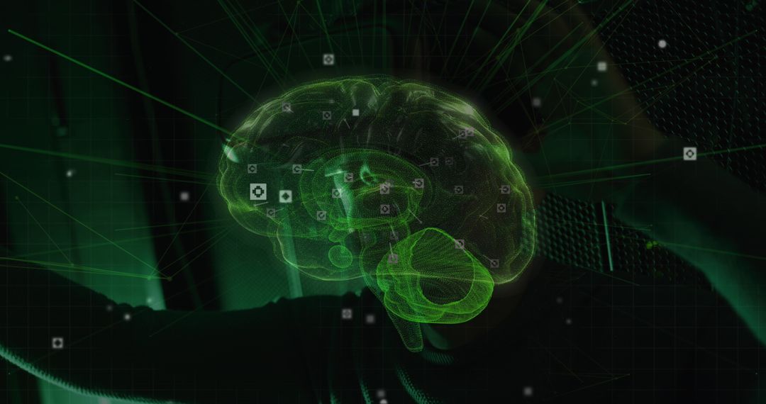 Digital Brain and Futuristic Technology in Server Room