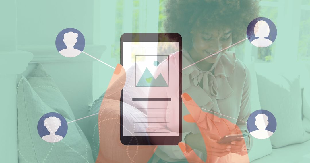 Young Woman Networking on Smartphone with Social Connections