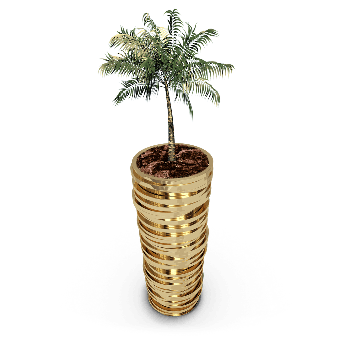 Digital Plant in Metallic Pot on Transparent Background