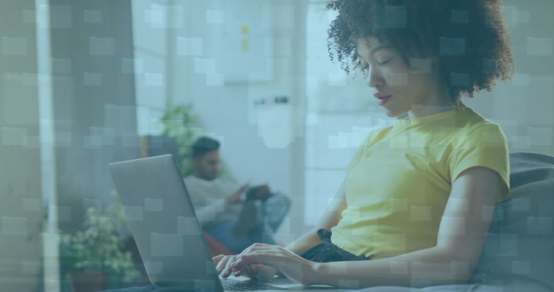 Digital Interface Concept with Businesswoman Using Laptop in Office