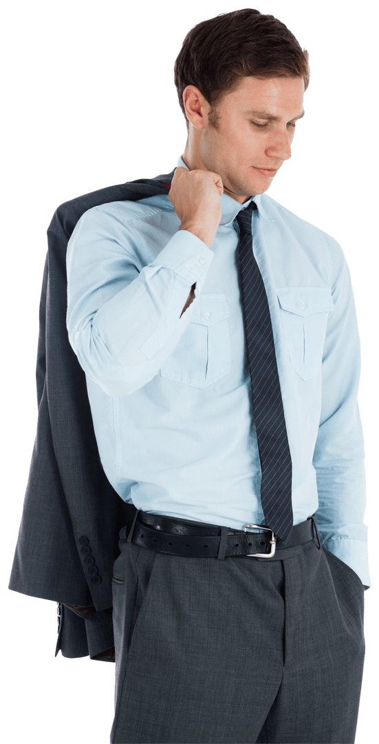 Transparent Confident Businessman Posing with Jacket on Shoulder