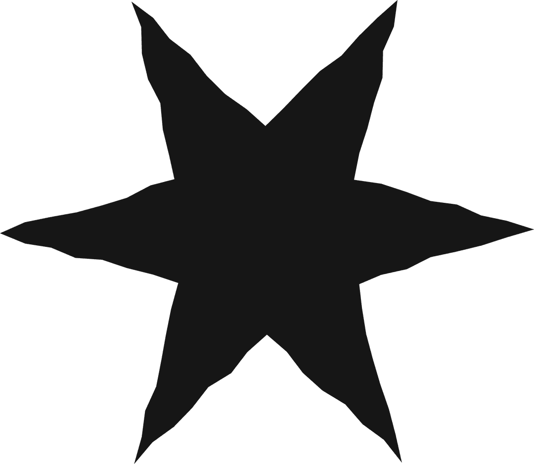 Abstract Black Spiky Six-Pointed Star on Transparent Background