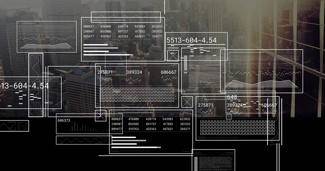 Smart Office Interface with Digital Data Panels Overlay