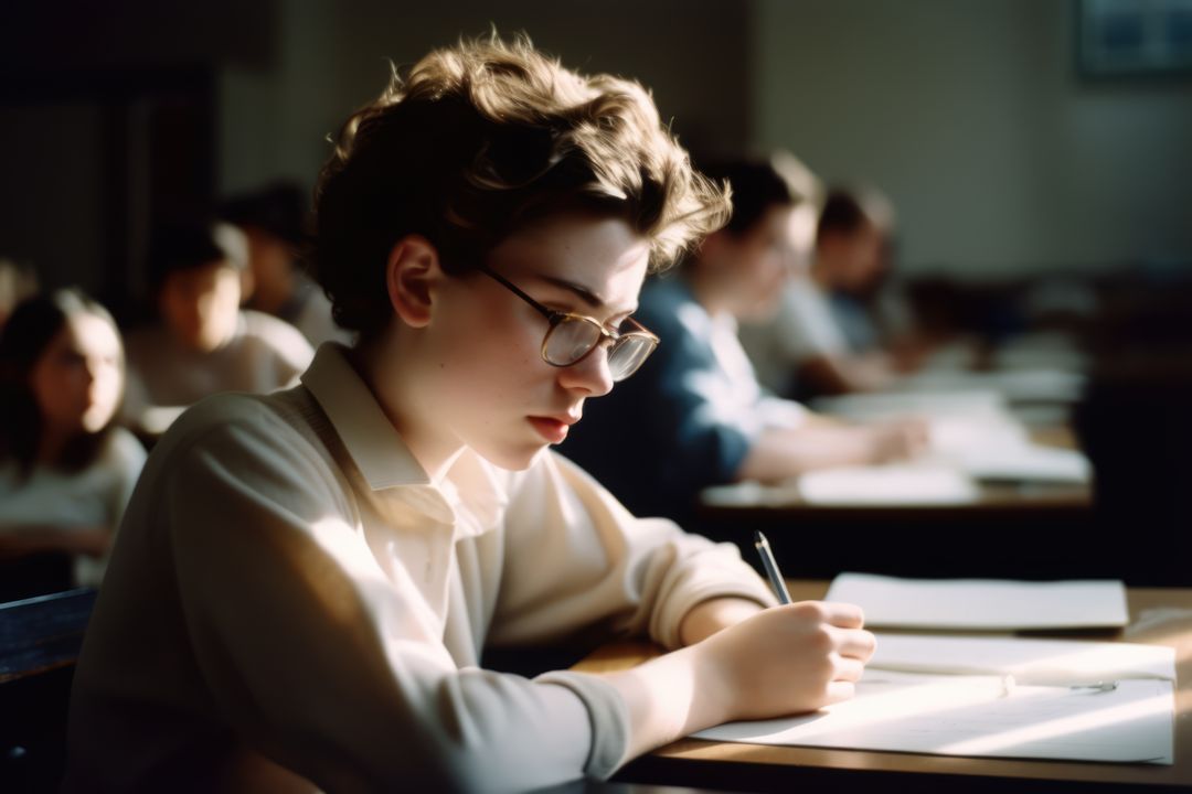 Focused Student Taking Exam in Classroom - Free Images, Stock Photos and Pictures on Pikwizard.com