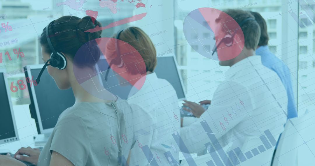 Team of Customer Support Agents Analyzing Data Overlays