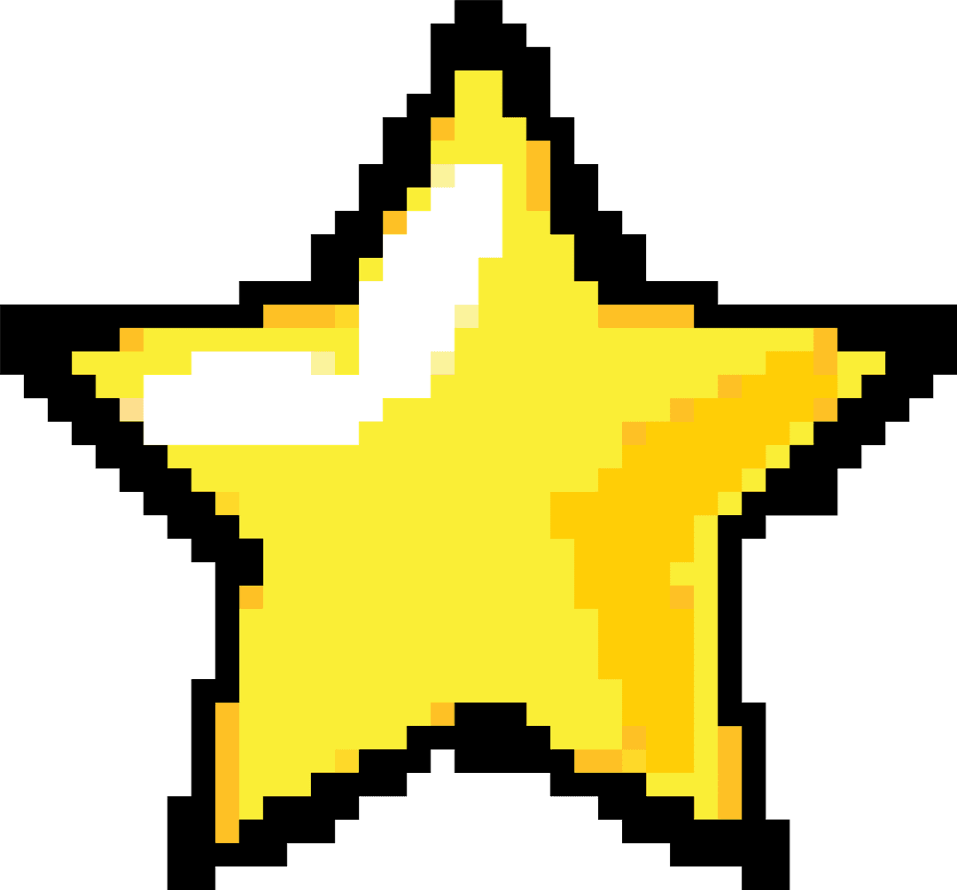 Golden Pixelated Star with Transparent Background for Digital Design