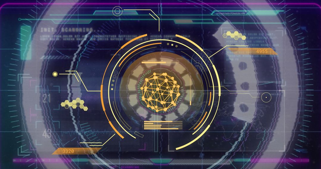 Futuristic Digital Interface with Data Processing Graphics