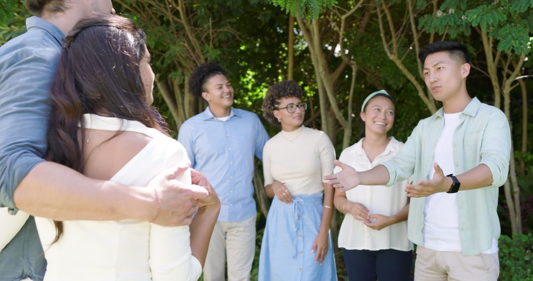 Friends Celebrating and Socializing in Lush Garden